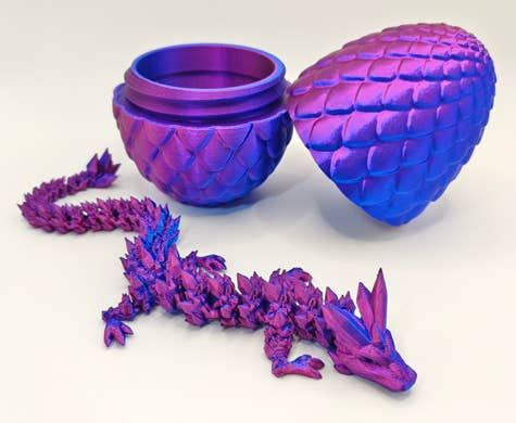Purple 3D Printed Dragon With Egg