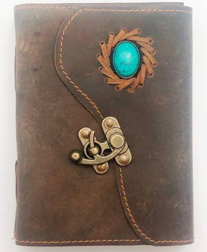 Leather Journal With  Turquoise Stone 5x7"