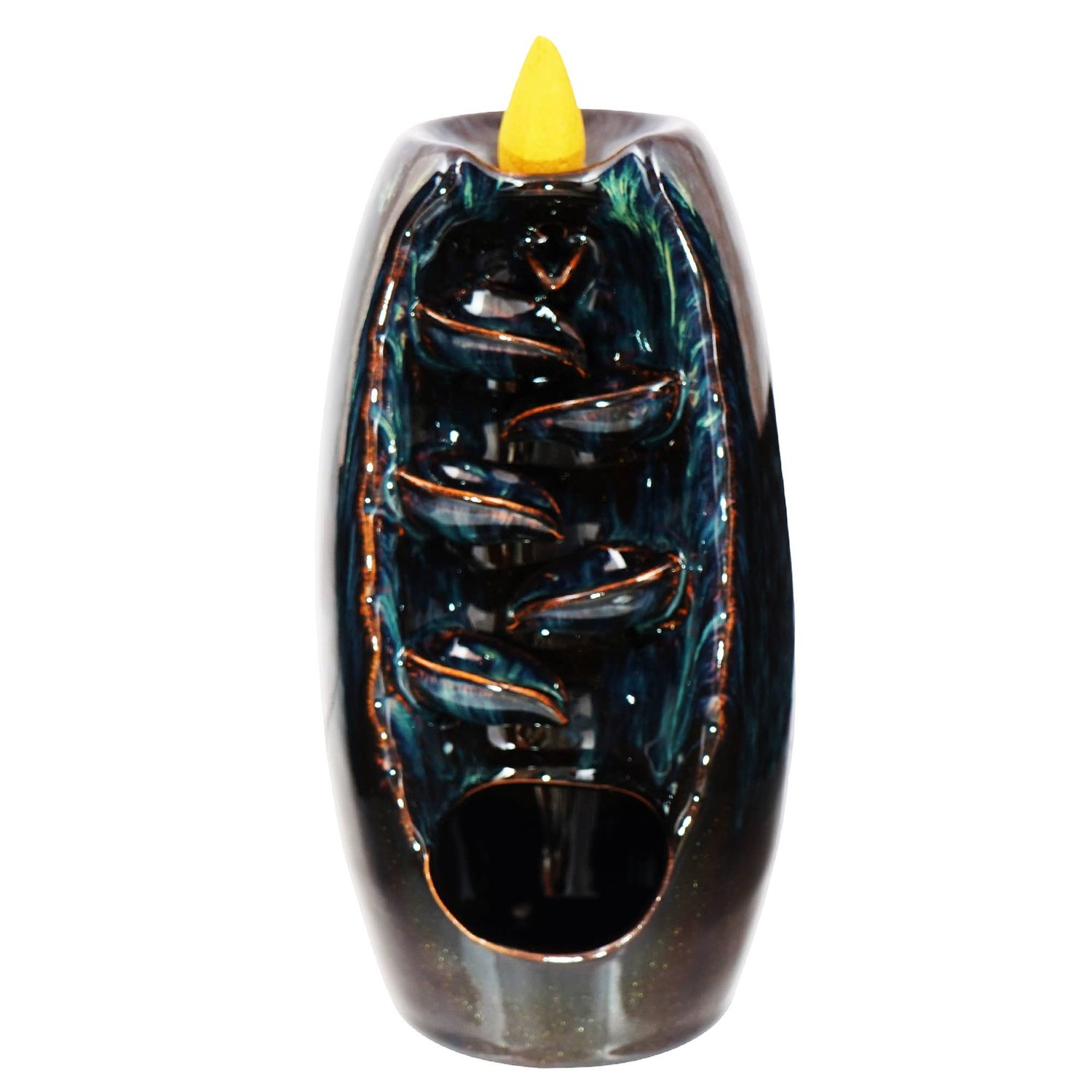 Ceramic Brown/Blue Back Flow Incense Burner