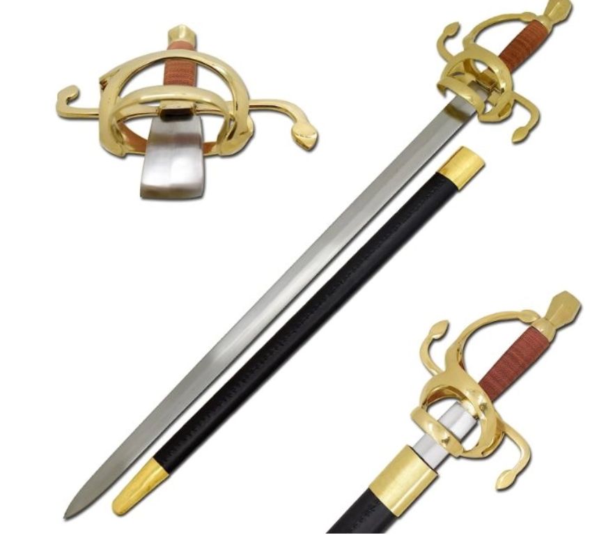 Medieval Rapier: BRWN HNDL LTHR Wrap Brass Hilt 36"
