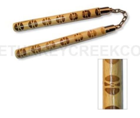 WOOD Nunchaku 12" : burned circles ball bearing chain