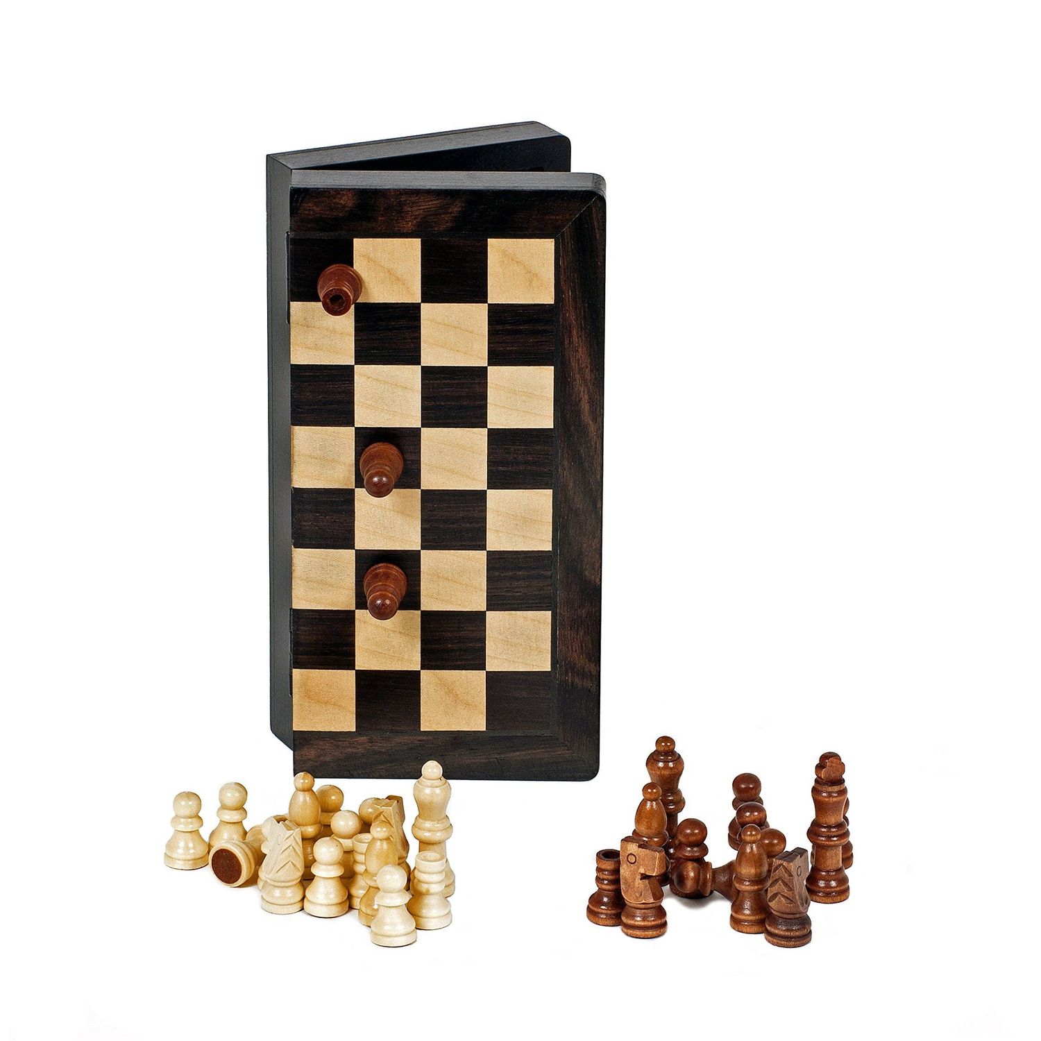 Magnetic Folding Black Stnd Wood Chess Set8"