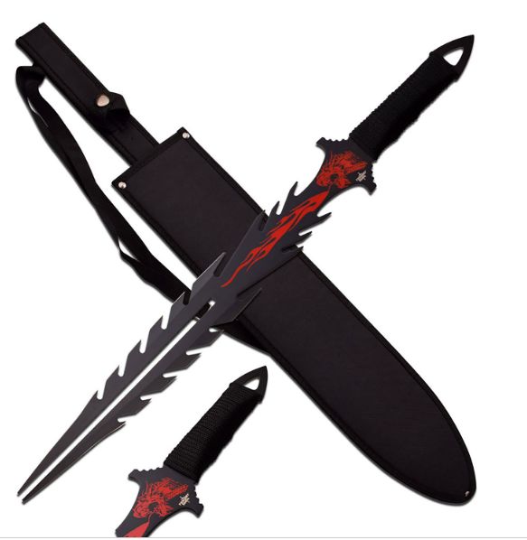 Fantasy Sword: RED&amp;BLK Dragon PRNT HILT 26"