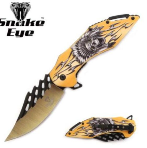 SE Knife: Lattice 2T BLD Feather Skull Prnt HNDL