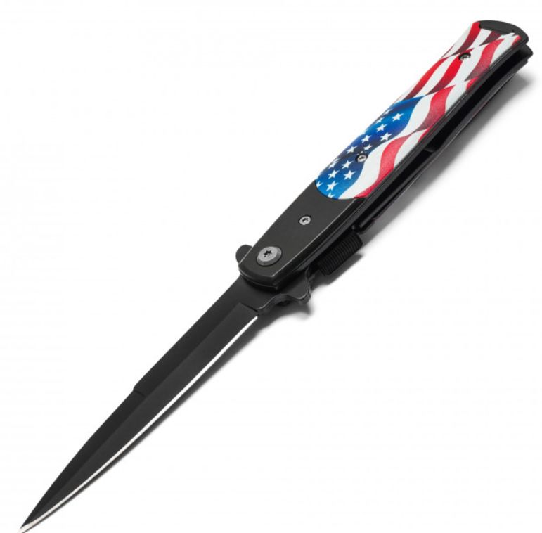 Buckshot Stiletto: 8.75" USA FLAG HNDL BLK BLD