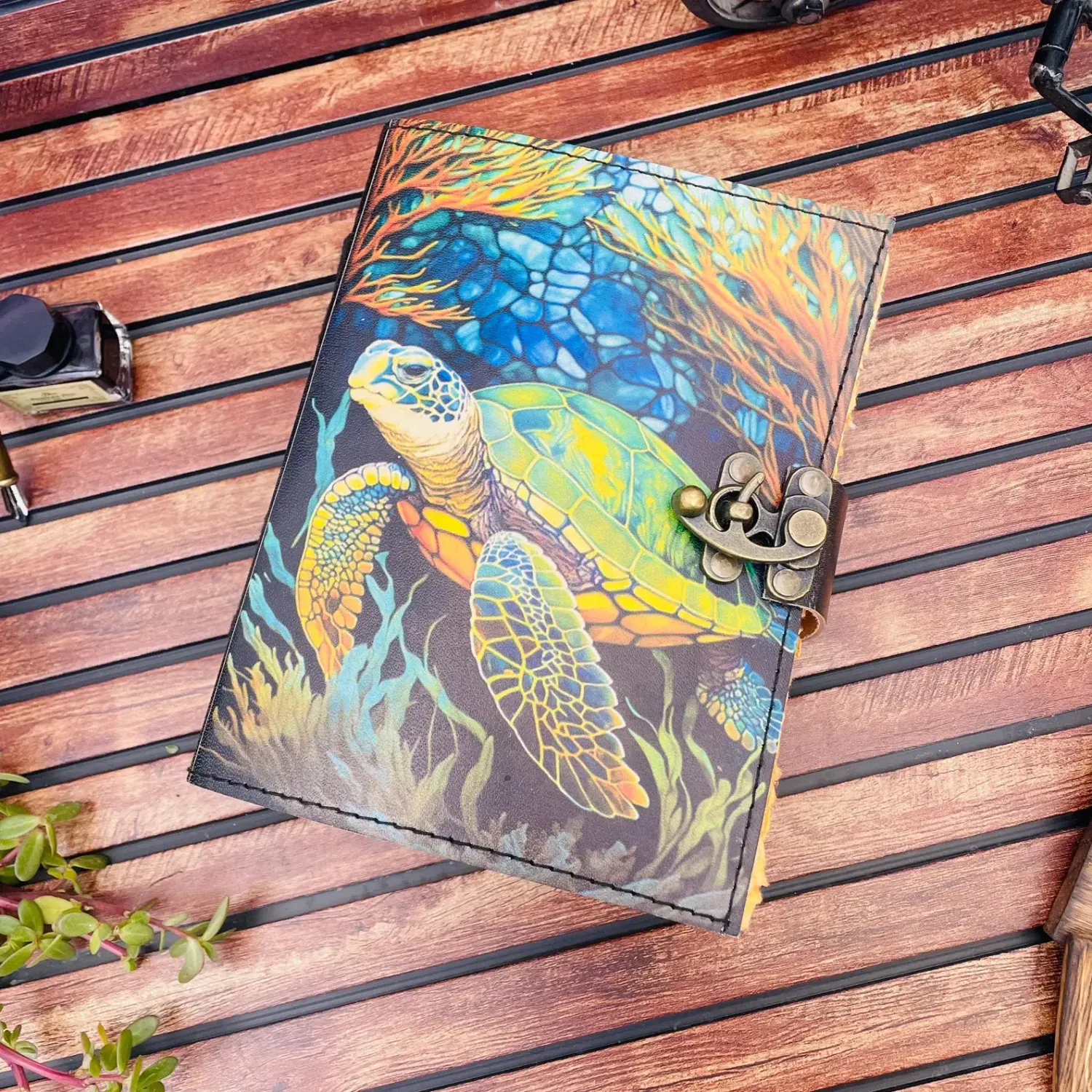 Leather Journal Turtle Print