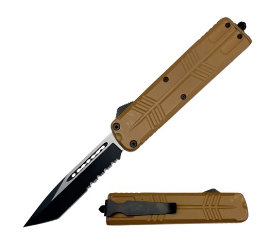OTF: BRWN  Butterfly HNDL Like Serra BLK BLD 9"