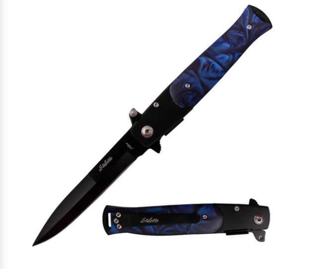 Tiger USA Stiletto: BLU Pearl HNDl BLK BLD 9"