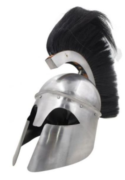 Helmet: Greek Corinthian W/ Crest SLVR finish BLK Plume
