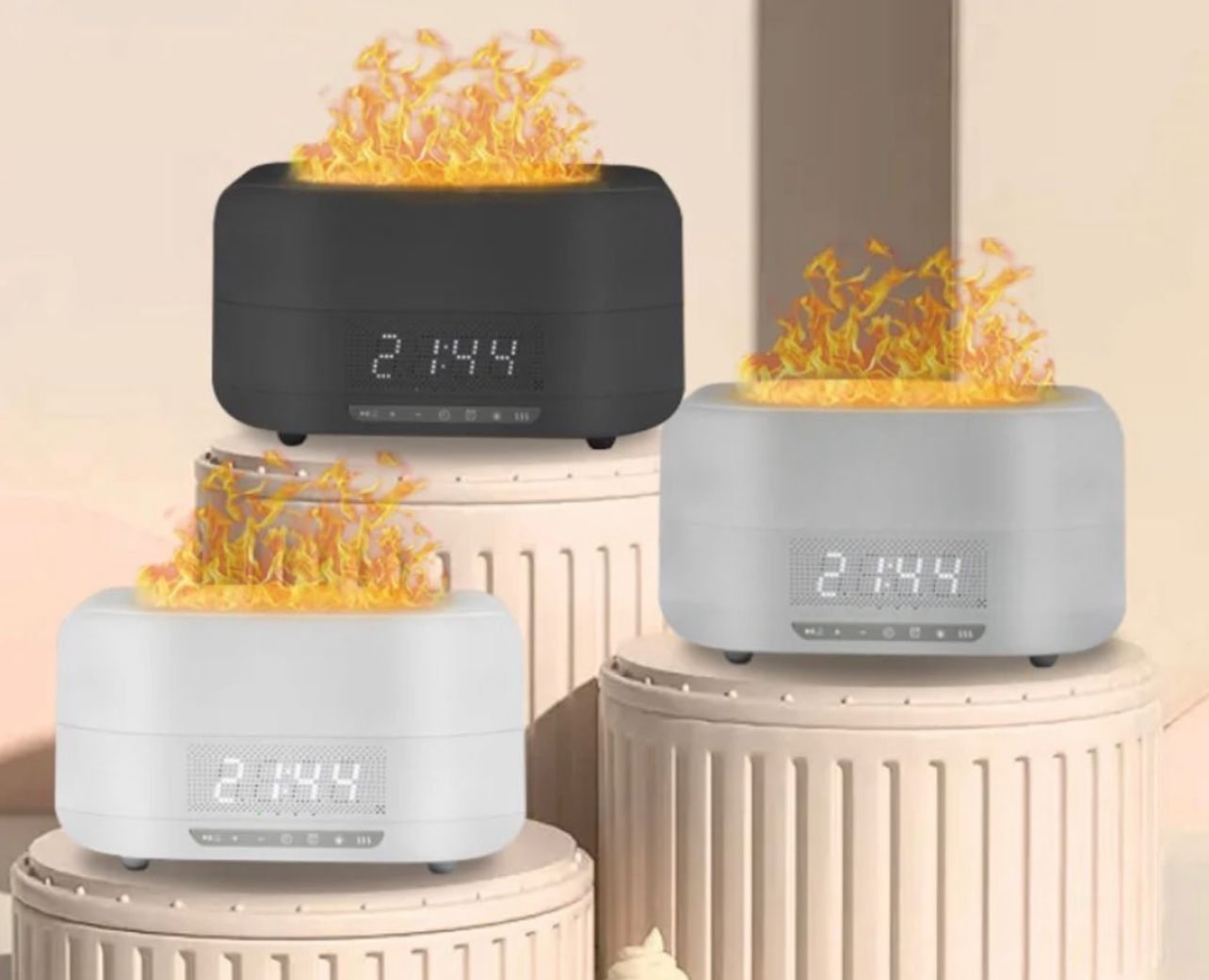 Flame Diffuser with Bluetooth Speaker and Clock