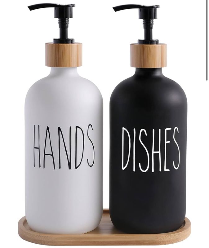 Hands and Dishes Glass Refillable Dispenser Set