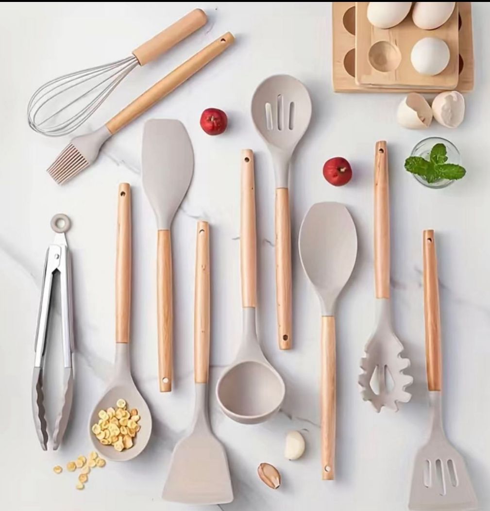 Silicone Utensil Sets - 12 Piece, Color: Khaki