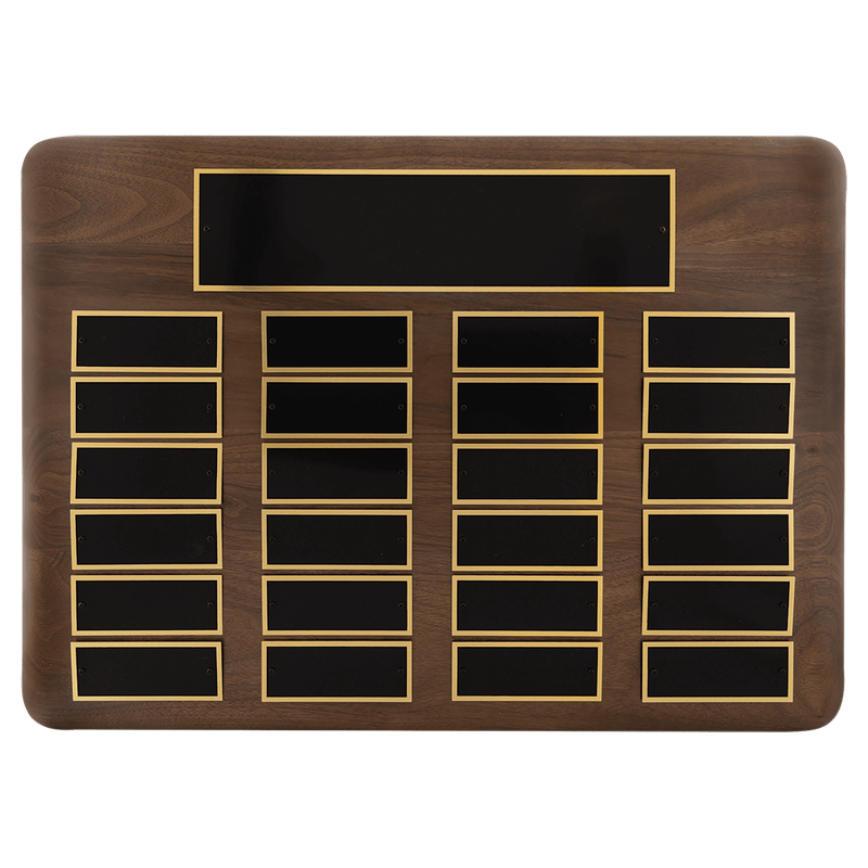 15" x 21"/Plates 1 1/2" x 3 3/4" American Walnut 24 Plate Perpetual Plaque with Black Brass Plates