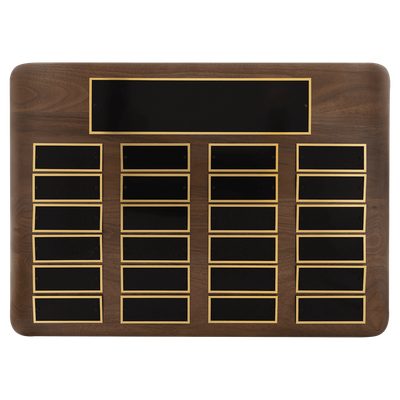 15" x 21"/Plates 1 1/2" x 3 3/4" American Walnut 24 Plate Perpetual Plaque with Black Brass Plates