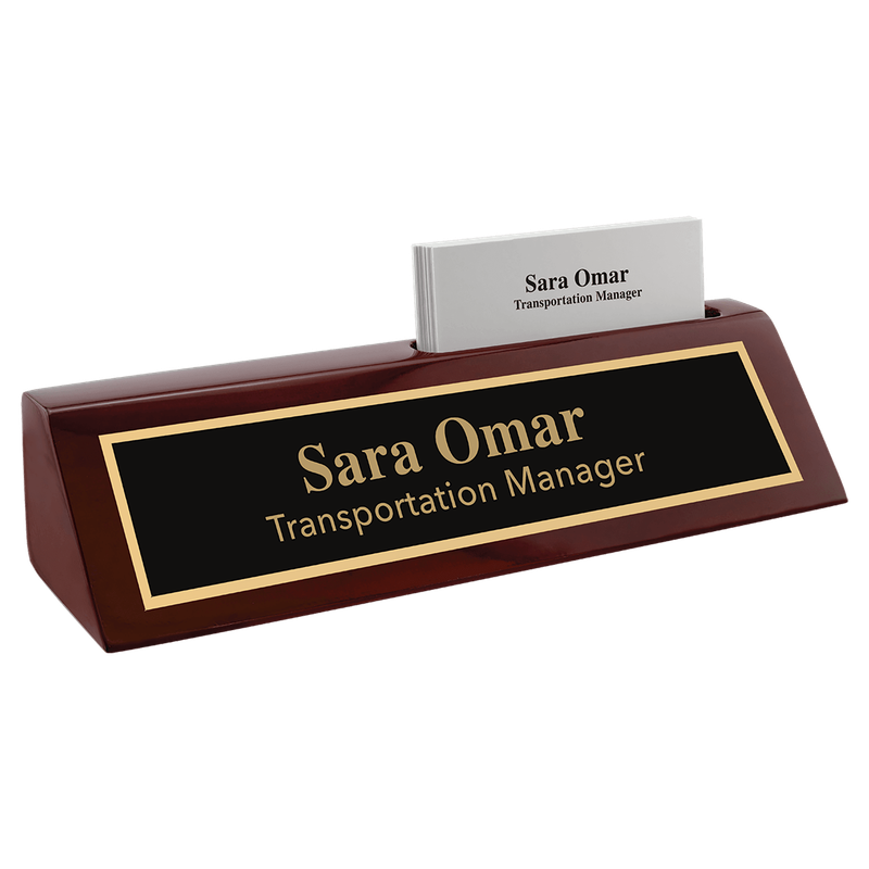 8 1/2" Rosewood Piano Finish Desk Wedge with Business Card Holder