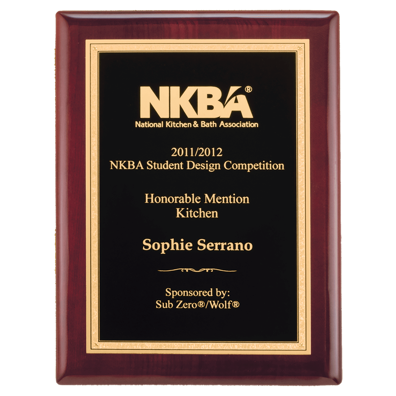 Airflyte Rosewood Piano Finish Plaque with Textured Black/Gold Florentine Border LaserFX Plate - Multiple Sizes Available