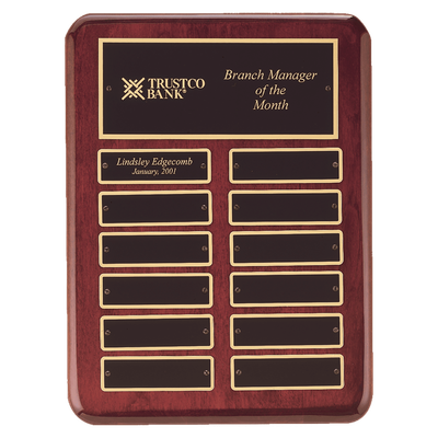 9" x 12" Rosewood Piano Finish 12 Perpetual Plates Plaque with Laserable Black Brass Plates