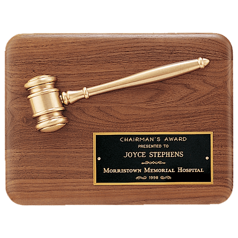 Solid 9" x 12" Walnut Plaque with Antique Bronze Half Gavel