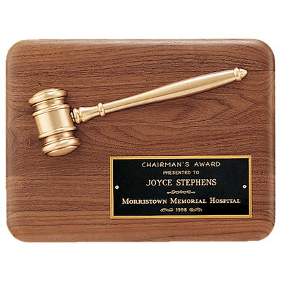Solid 9" x 12" Walnut Plaque with Antique Bronze Half Gavel