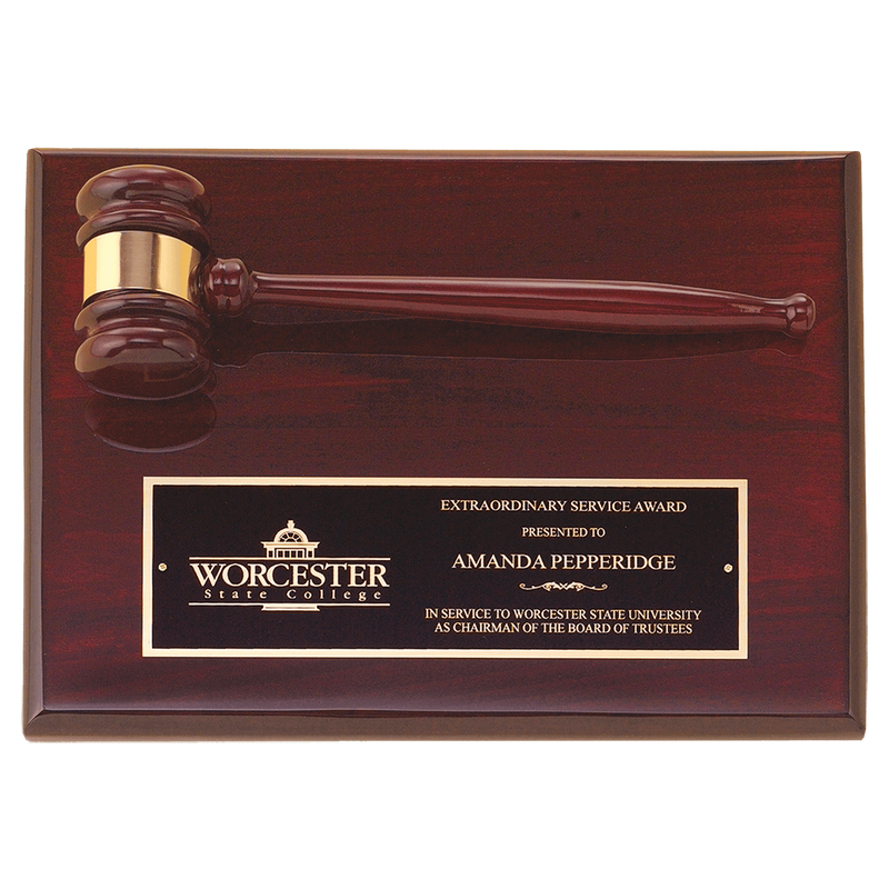 9" x 12" Rosewood Piano Finish Gavel Plaque with Black Laserable Brass Plate