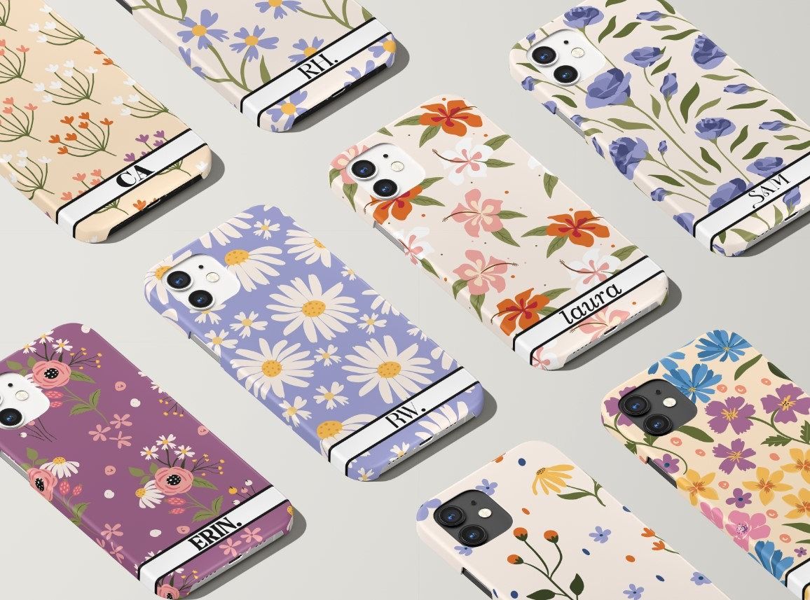 Abstract Floral Custom Initials Personalized in Tough or Snap Phone Case