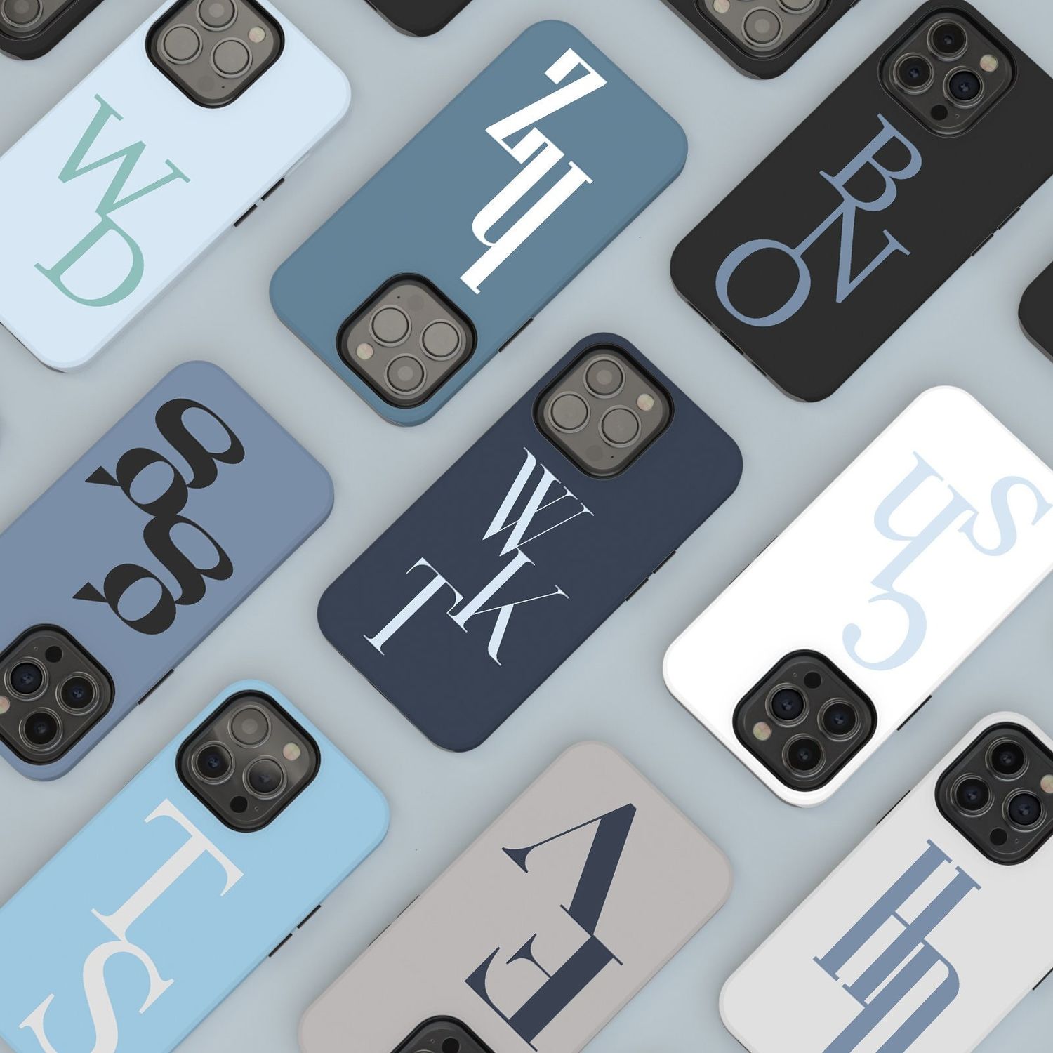 Blue Initial Pastel Personalized Custom Monogram in Tough or Snap Phone Case