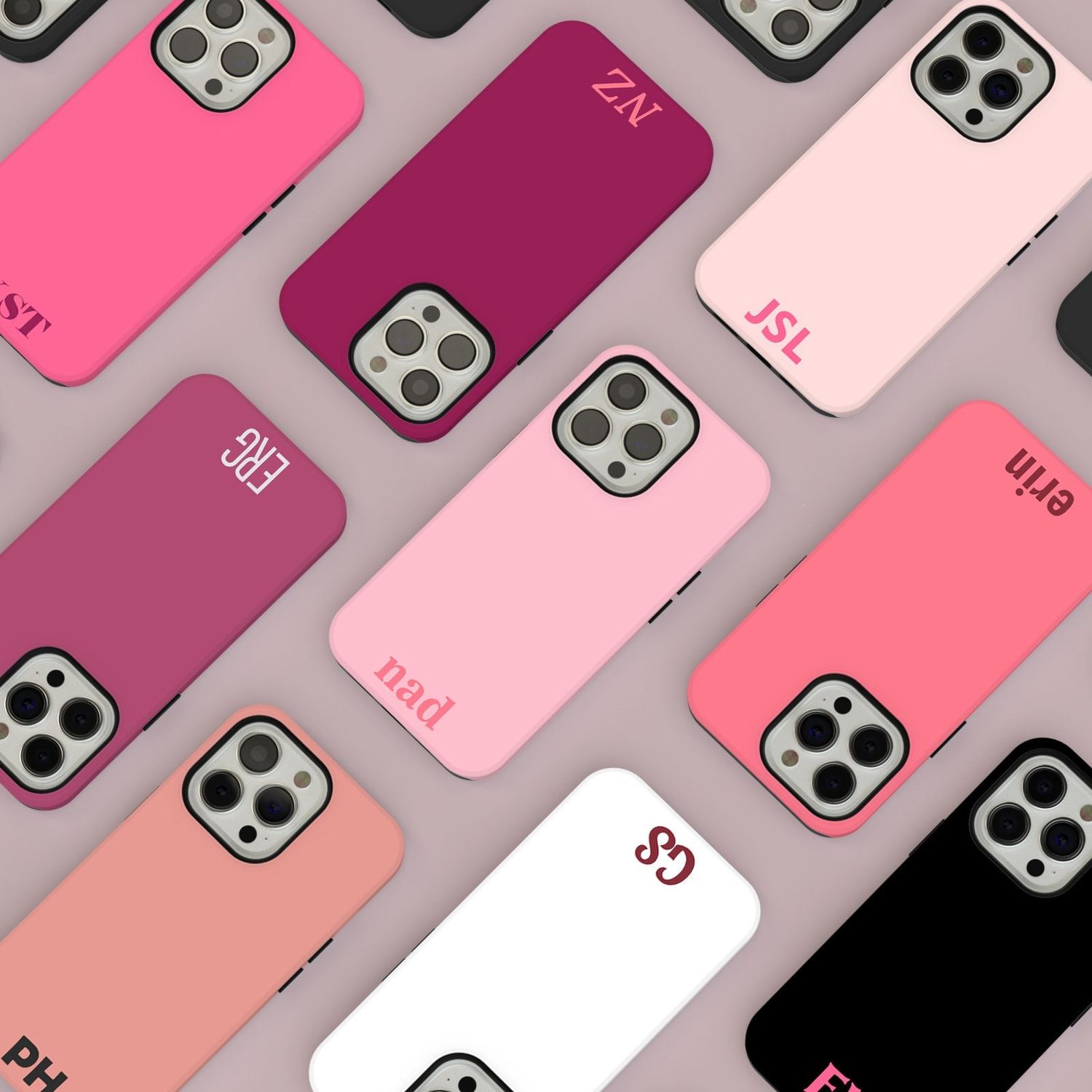 Pink Custom Small Initials Personalized in Tough or Snap Phone Case
