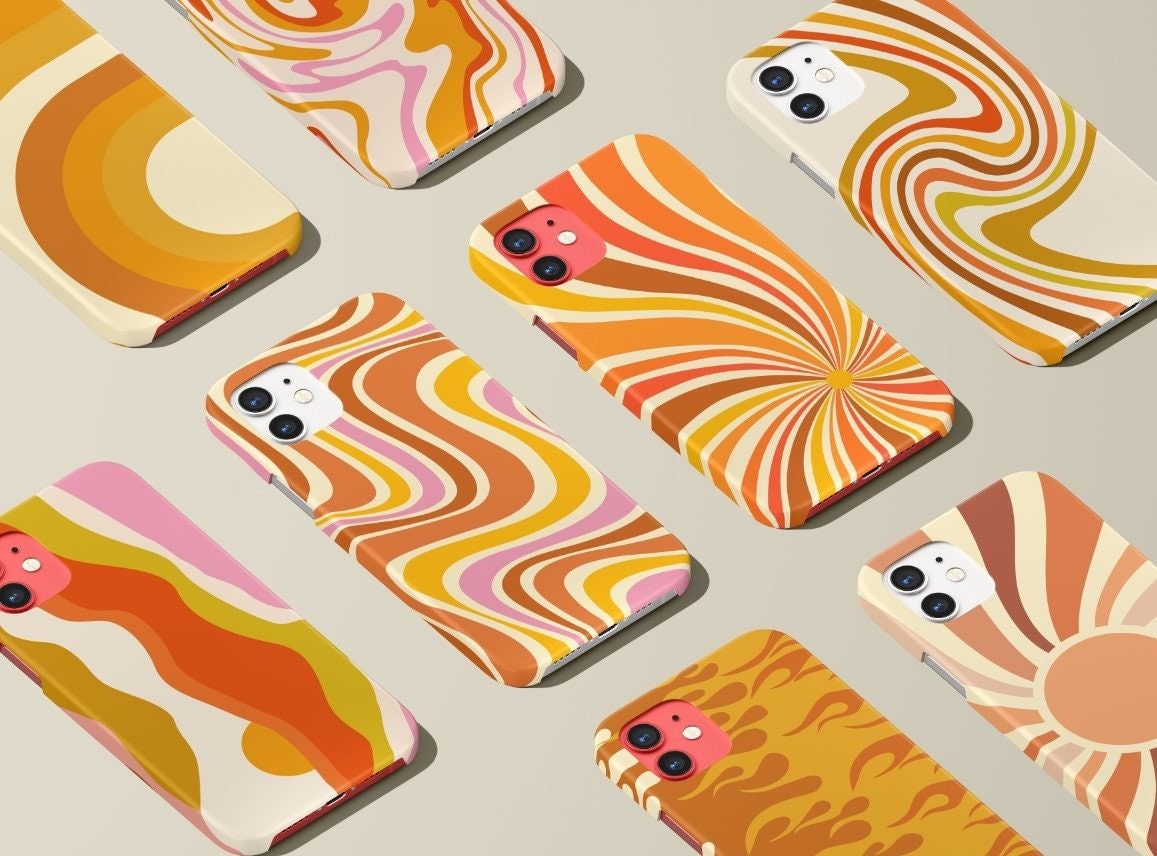 Orange Retro Pattern Custom Heart Personalised Tough or Snap Phone Case