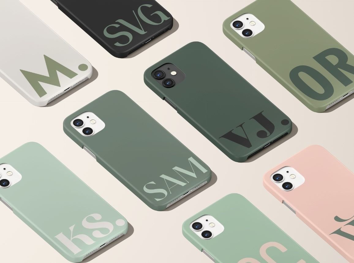 Sage Green Custom Initials Personalized in Tough or Snap Phone Case