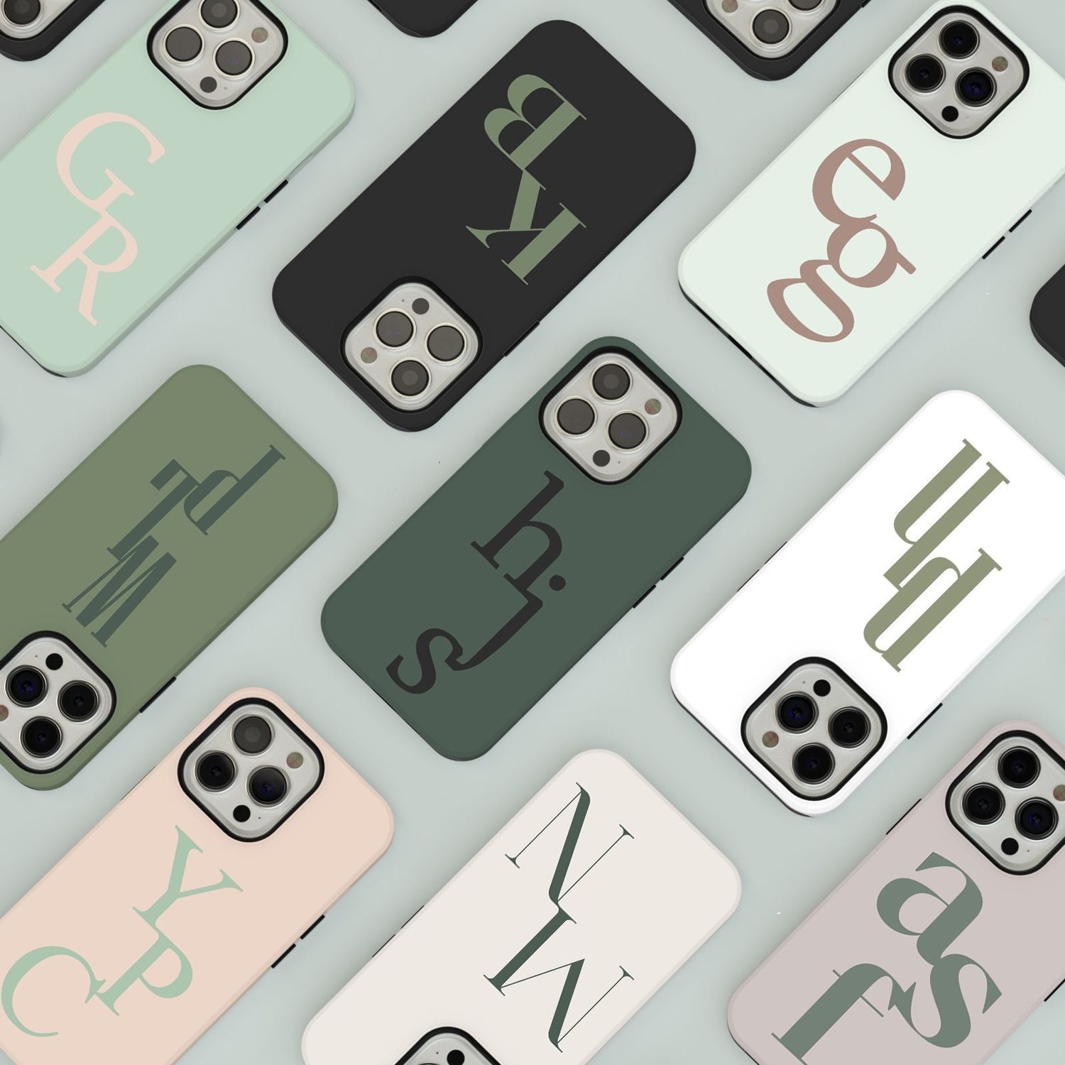 Sage Green Custom Initials Personalized in Tough or Snap Phone Case
