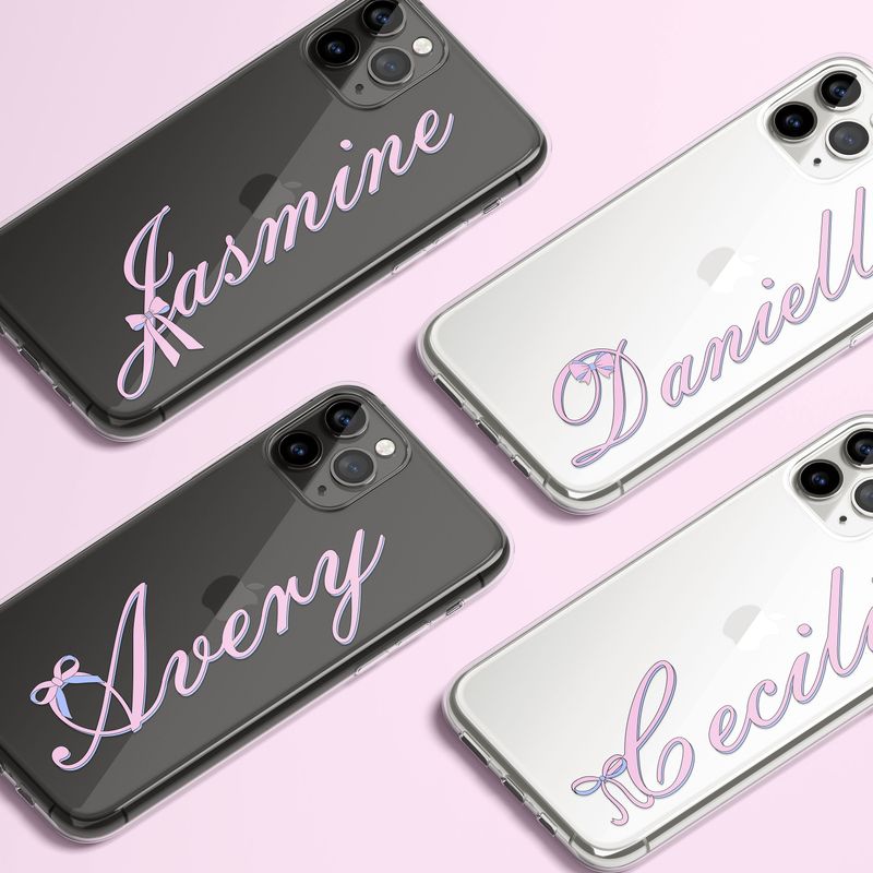 Cute Pink Blue Ribbon Name Personalized Custom Initials in Clear &amp; Flexi Phone Case