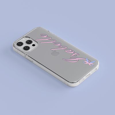 Cute Pink Blue Ribbon Name Personalized Custom Initials in Clear &amp; Flexi Phone Case