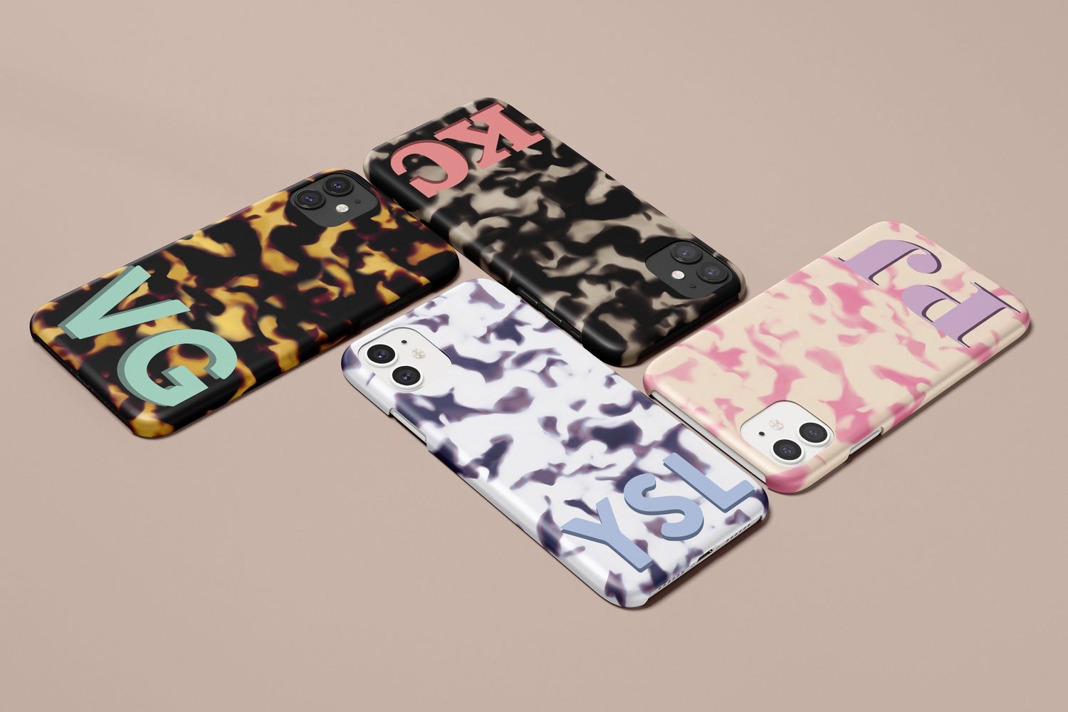 Tortoise Shell Personalized Initial Custom Monogram in Tough or Snap Phone Case