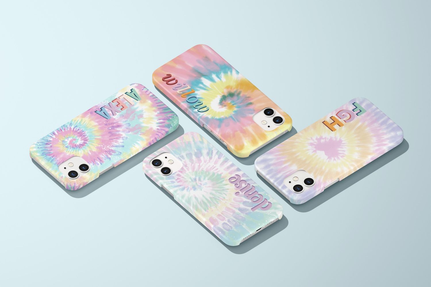 Rainbow Tie Dye Drop Shadow Monogram Personalized Name in Tough or Snap Phone Case
