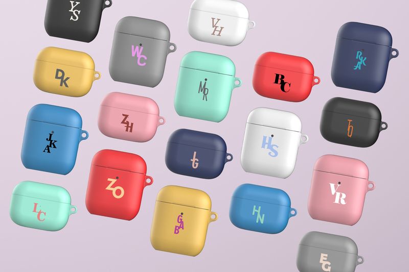 Personalized Monogram Initials Keychain Carabiner Protective Airpods   Case