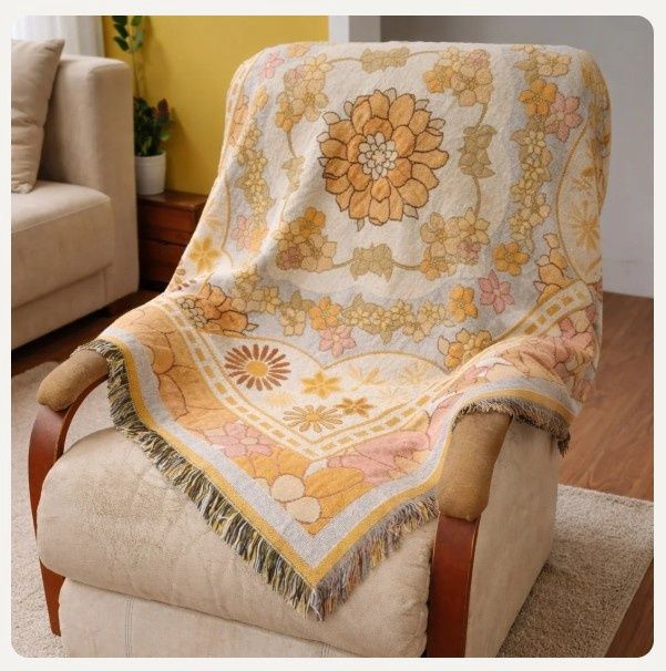 Tapestry woven throw rugs, Type: Wattle ( mustard colour)