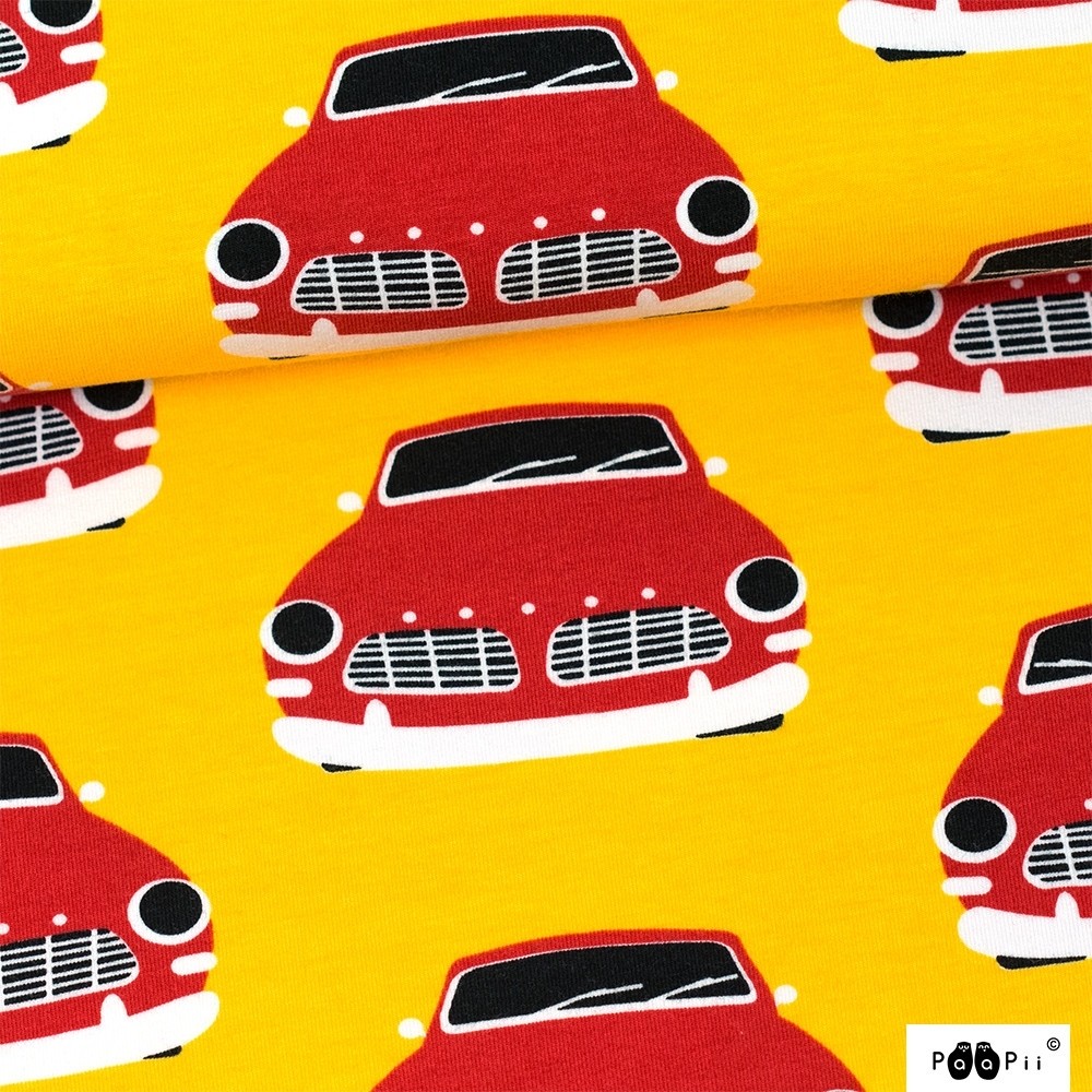 ORGANIC JERSEY VINTAGE CARS YELLOW