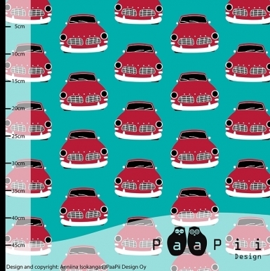 ORGANIC JERSEY VINTAGE CARS TURQUOISE