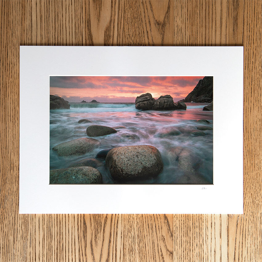 "PORTH NANVEN AFTERGLOW" 12x8 Mounted Print (16x12 mount)