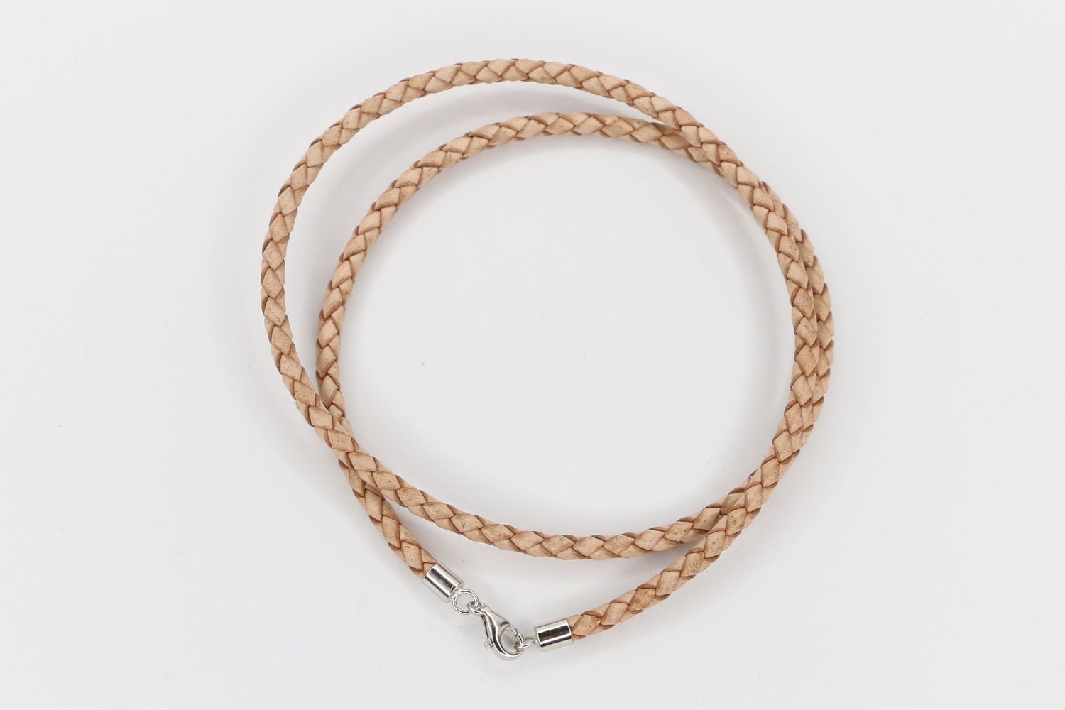 Lederkette 3mm natur geflochten mit Karabinerverschluss Echtsilber
