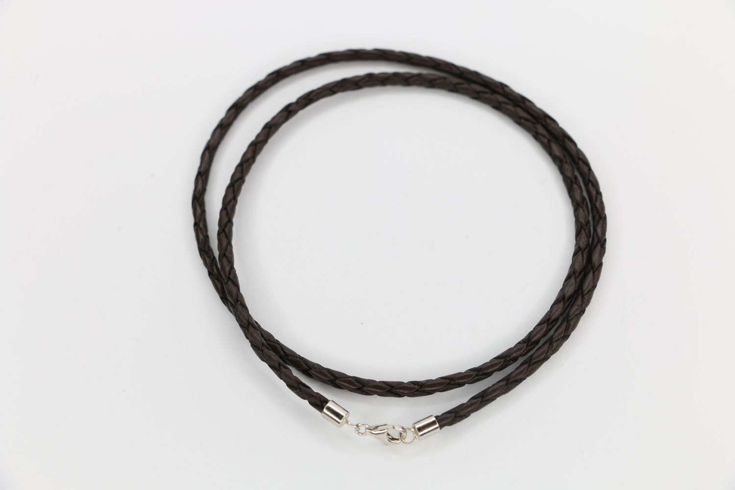 Lederkette 3mm dunkelbraun geflochten mit Karabinerverschluss Echtsilber