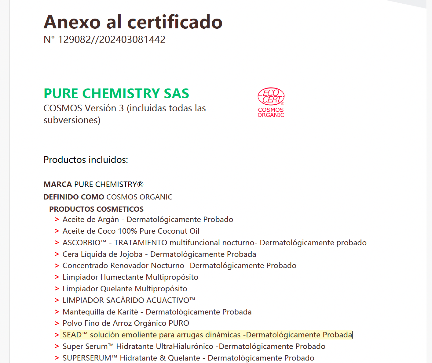 SEAD™ solución emoliente para arrugas dinámicas-COSMOS ORGANIC✅-DERMATOLÓGICAMENTE PROBADO