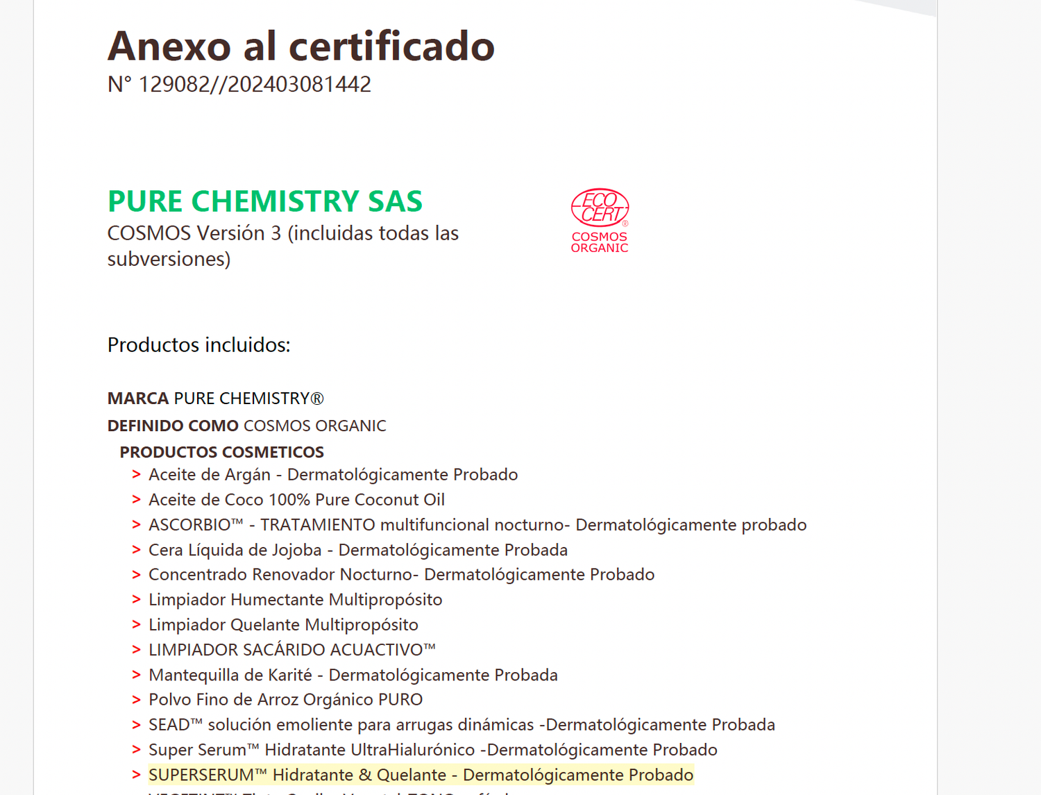 SUPERSERUM ™ Hidratante &amp; Quelante - COSMOS ORGANIC ✅-DERMATOLÓGICAMENTE PROBADO