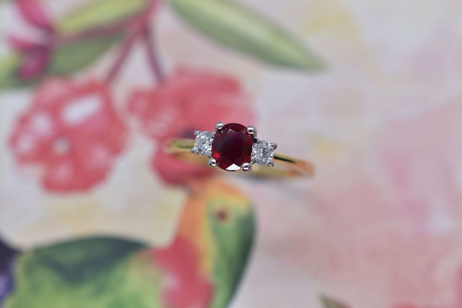18ct Gold Ruby & Diamond Trilogy Ring