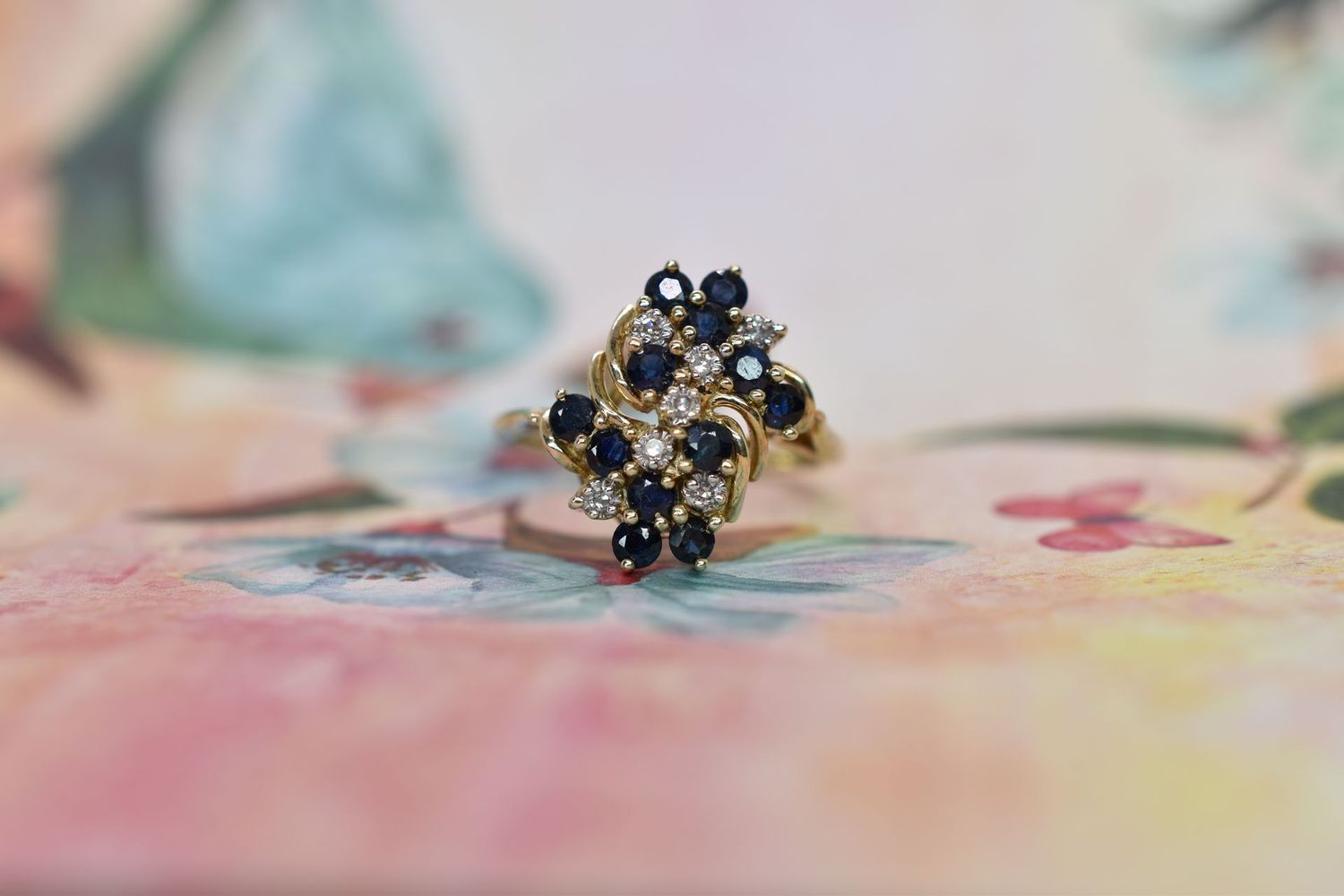 9ct Yellow Gold Sapphire & Diamond Set Dress Ring