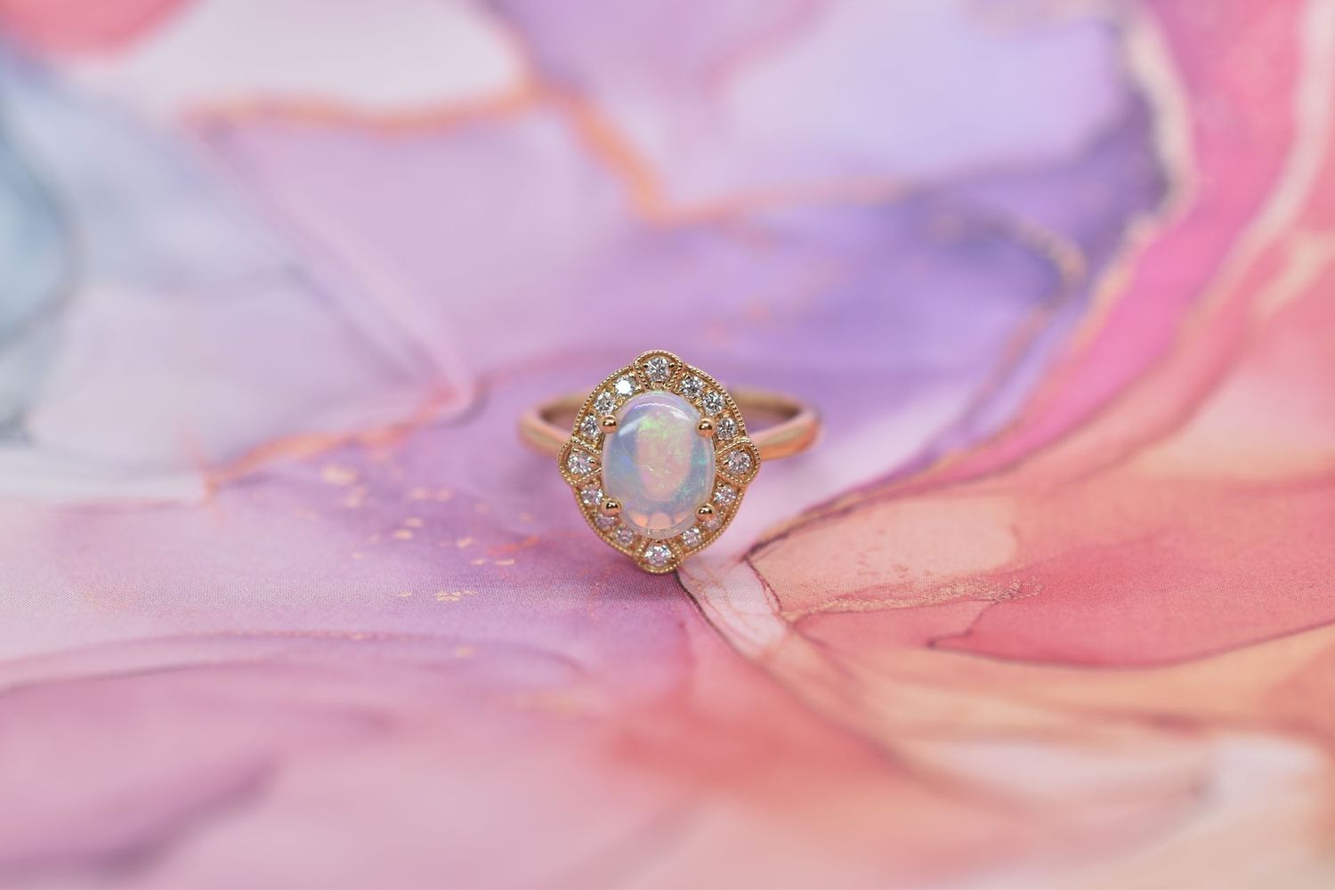 18ct Yellow Gold Opal & Diamond Cluster Ring