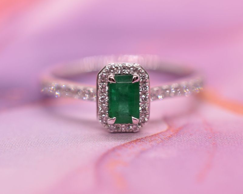 Platinum Emerald & Diamond Halo Cluster Ring