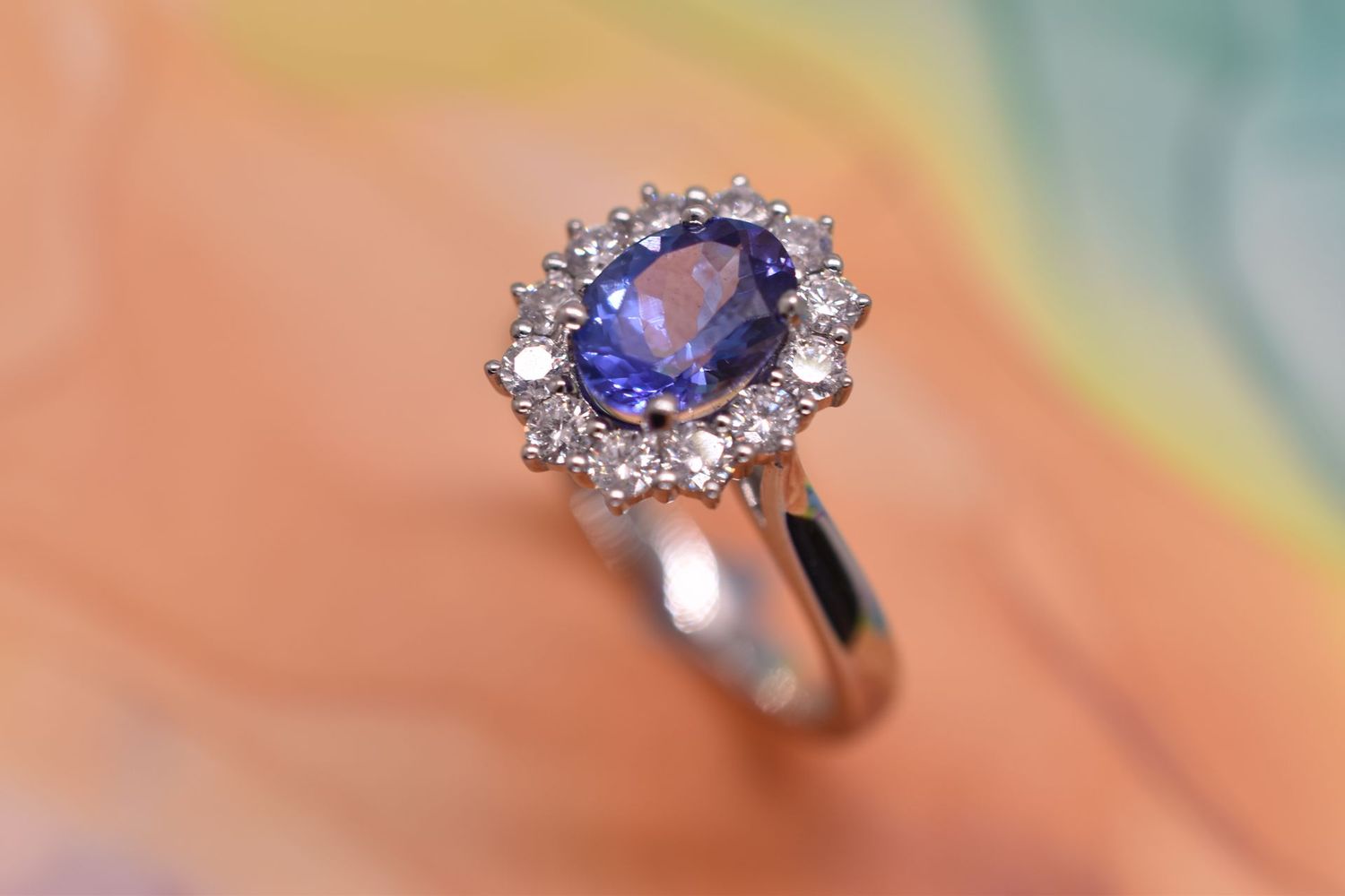 Platinum Tanzanite & Diamond Oval Cluster Ring