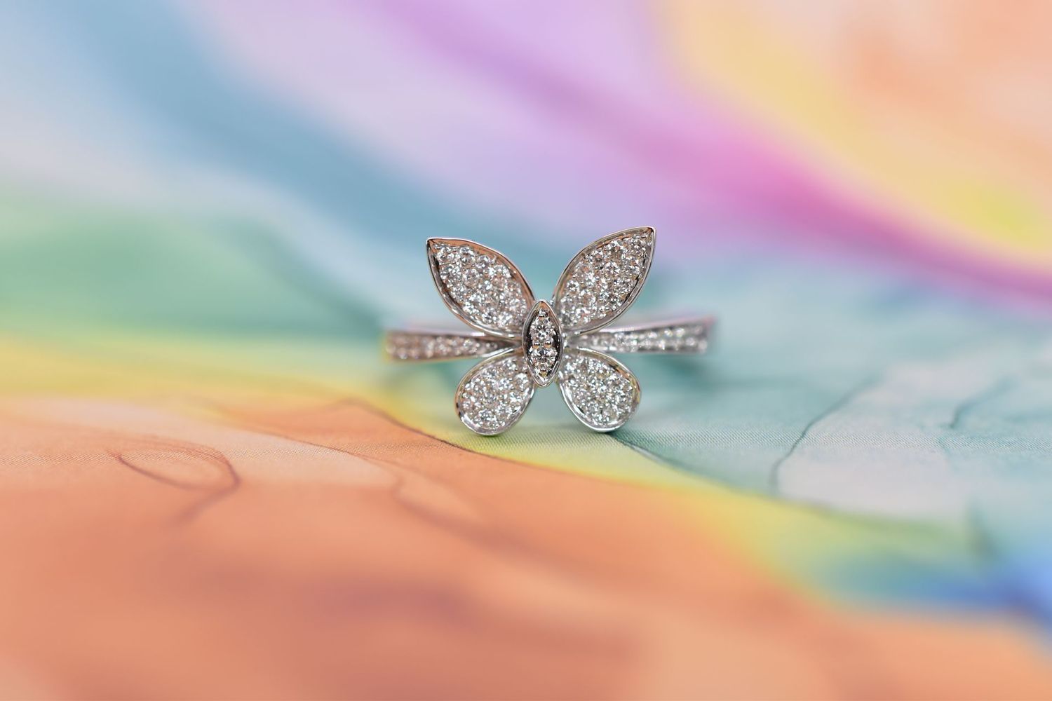 9ct White Gold Diamond Butterfly Ring