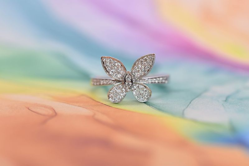 9ct White Gold Diamond Butterfly Ring